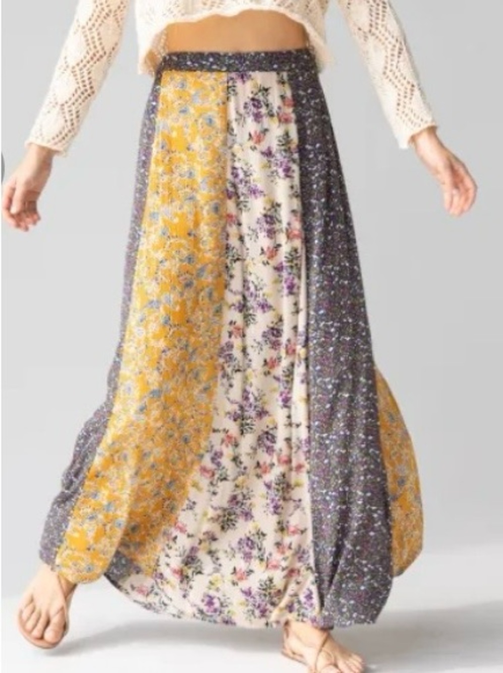 Natural Life Patchwork Floral Maxi Skirt Womens Size Medium Boho Cottagecore